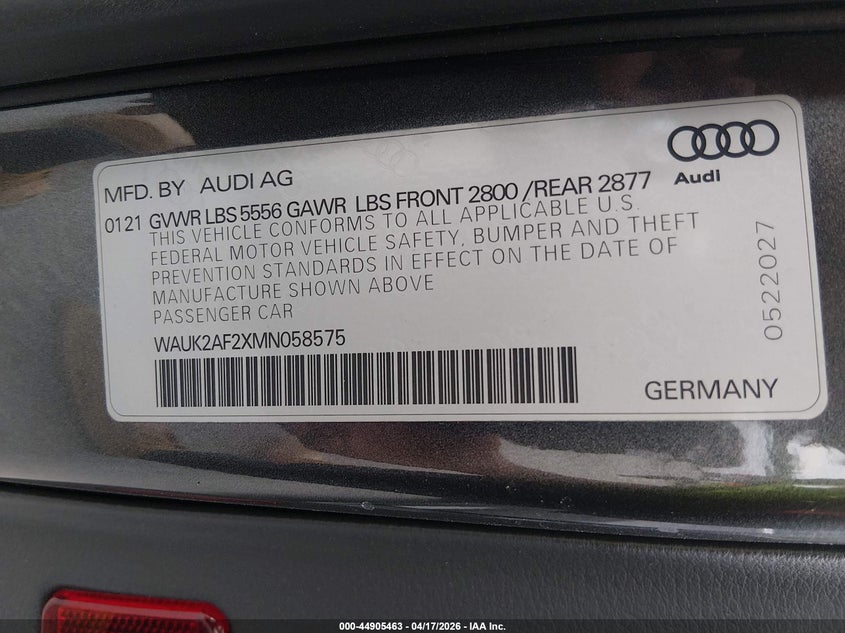 2021 Audi A6 Premium 55 Tfsi Quattro S Tronic VIN: WAUK2AF2XMN058575 Lot: 44905463