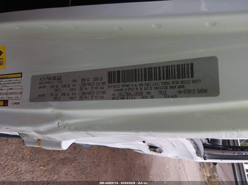 2020 Jeep Gladiator Rubicon 4X4 VIN: 1C6JJTBG4LL105292 Lot: 44905724