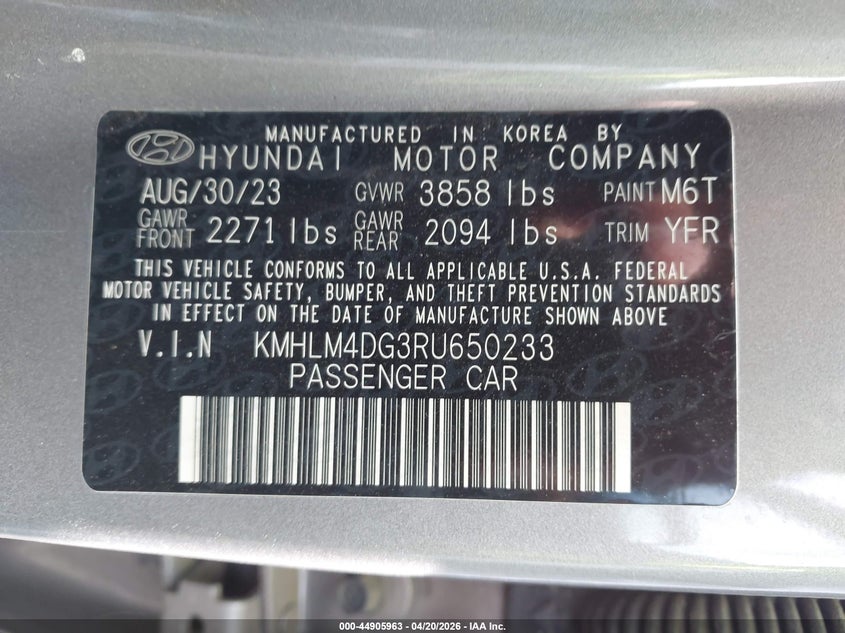 2024 HYUNDAI ELANTRA 2.0L I-4 DOHC, VVT, (VIN: KMHLM4DG3RU650233