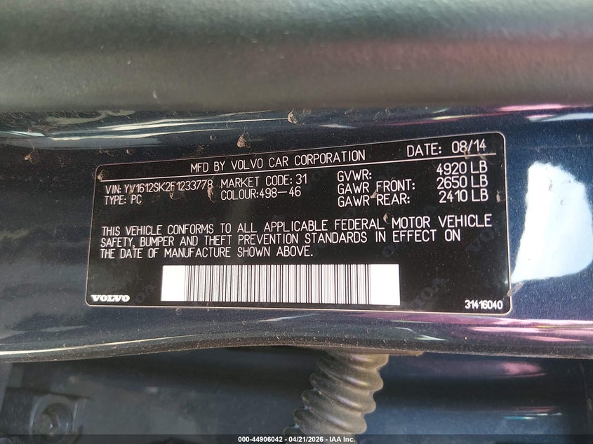 2015 Volvo V60 T5 Premier VIN: YV1612SK2F1233778 Lot: 44906042