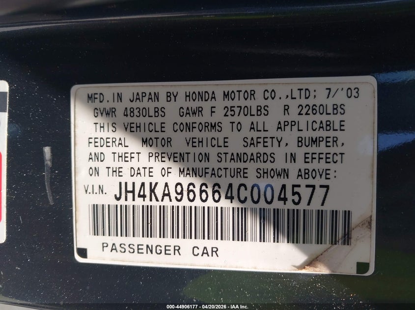 2004 Acura Rl 3.5 VIN: JH4KA96664C004577 Lot: 44906177