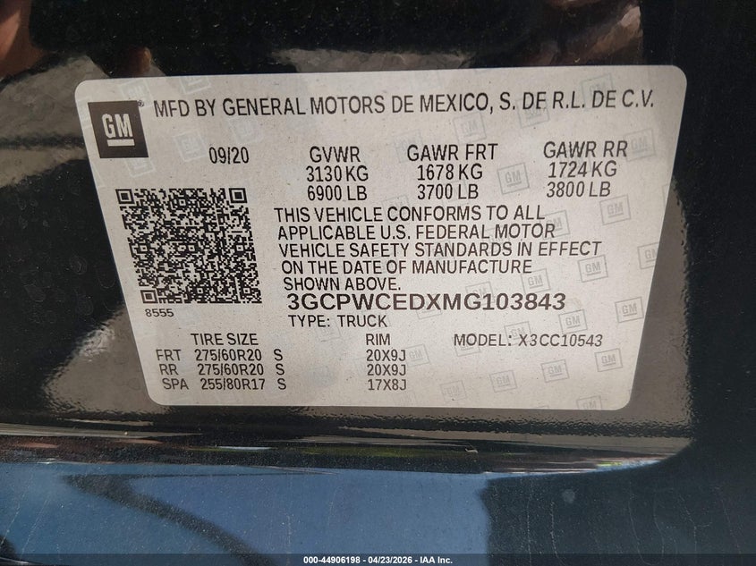 2021 CHEVROLET SILVERADO 1500 5.3L V-8 DI, VVT, 35(VIN: 3GCPWCEDXMG103843