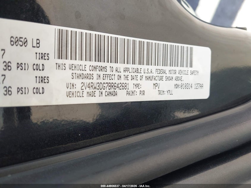 2011 Volkswagen Routan Se VIN: 2V4RW3DG7BR642681 Lot: 44906537