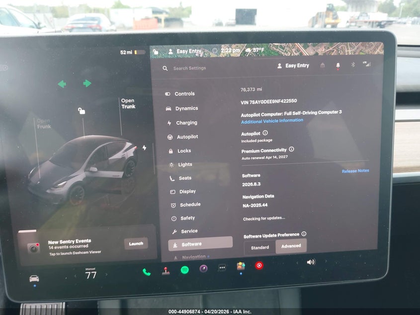 2022 TESLA MODEL Y ELECTRIC(VIN: 7SAYGDEE9NF422550