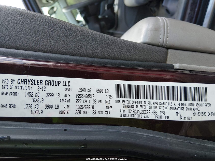 2012 Dodge Durango 3.6 Sxt brown Lot 111044907460 Vin 1C4RDJAG2CC271495