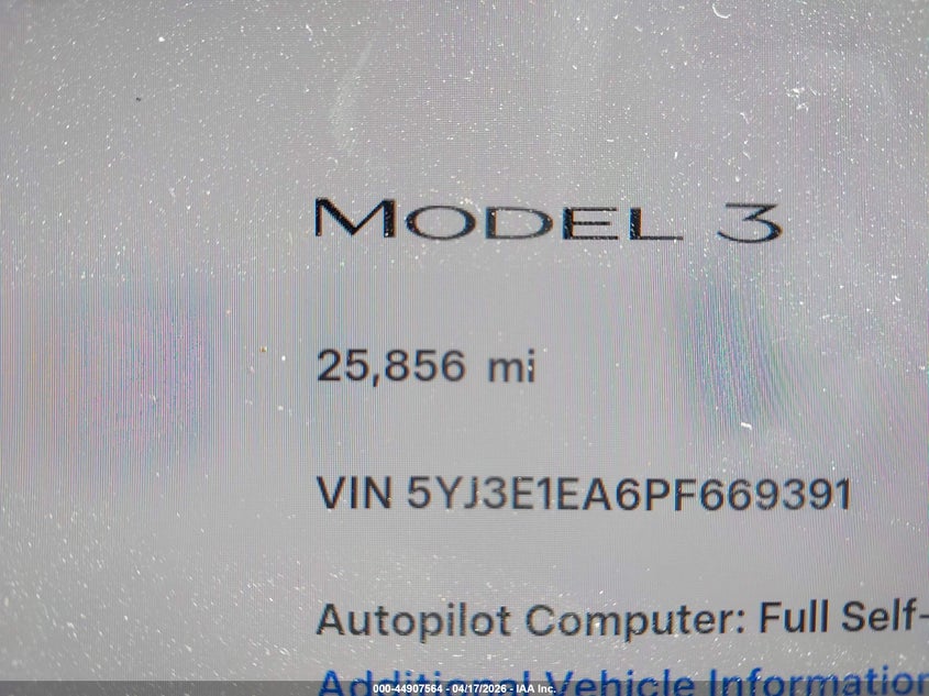 2023 Tesla Model 3 Rear-Wheel Drive VIN: 5YJ3E1EA6PF669391 Lot: 44907564