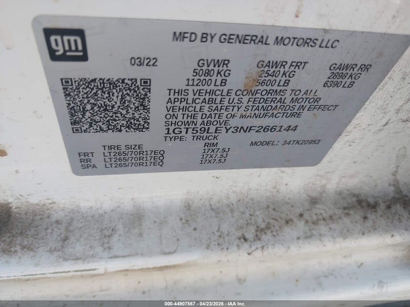 2022 GMC SIERRA 2500HD (VIN: 1GT59LEY3NF266144