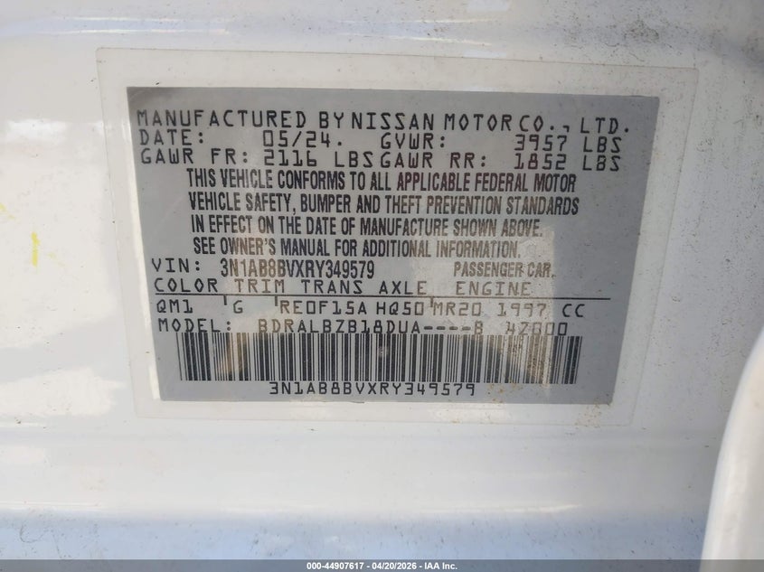VIN 3N1AB8BVXRY349579 2024 NISSAN SENTRA S XTRONIC CVT