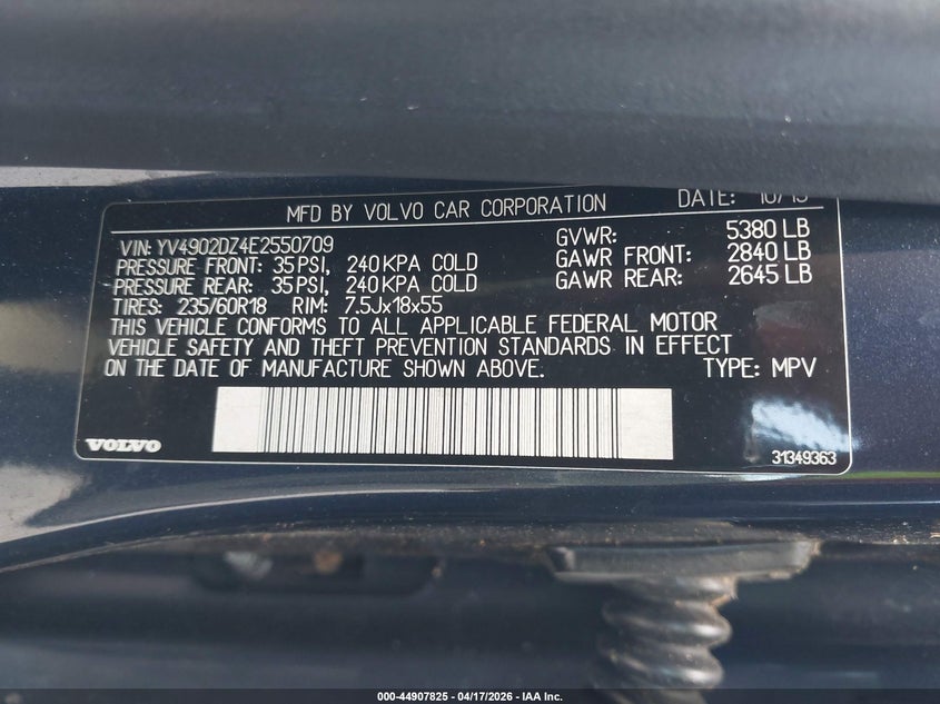 2014 Volvo Xc60 T6 Premier Plus VIN: YV4902DZ4E2550709 Lot: 44907825