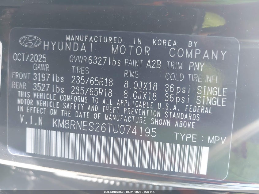 VIN KM8RNES26TU074195 2026 HYUNDAI PALISADE SEL PREMIUM