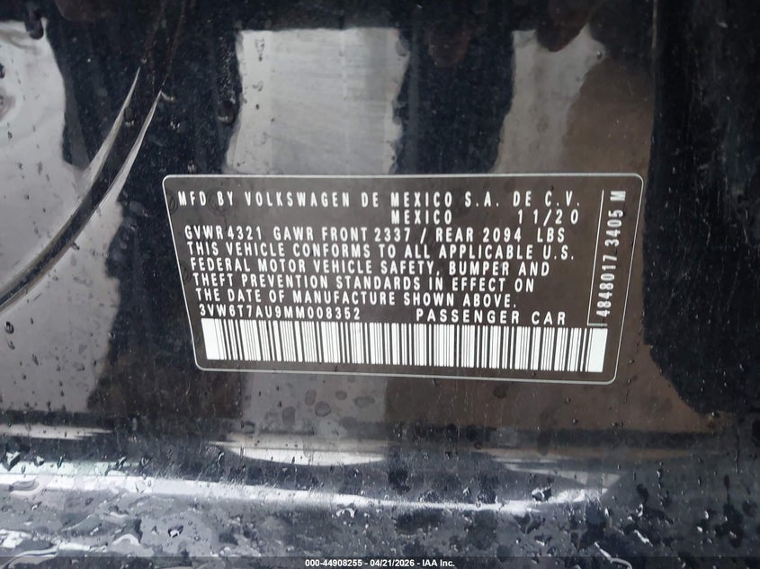 2021 Volkswagen Golf Gti 2.0T Autobahn/2.0T S/2.0T Se VIN: 3VW6T7AU9MM008352 Lot: 44908255