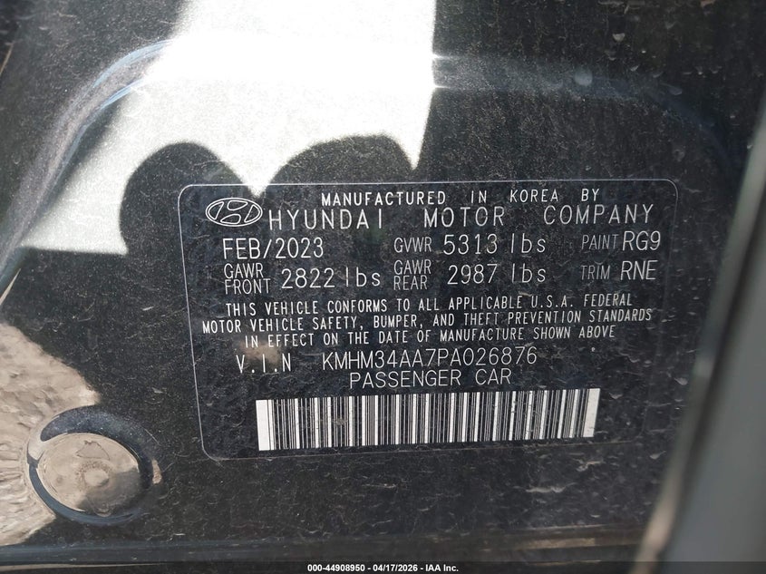 2023 Hyundai Ioniq 6 Sel VIN: KMHM34AA7PA026876 Lot: 44908950