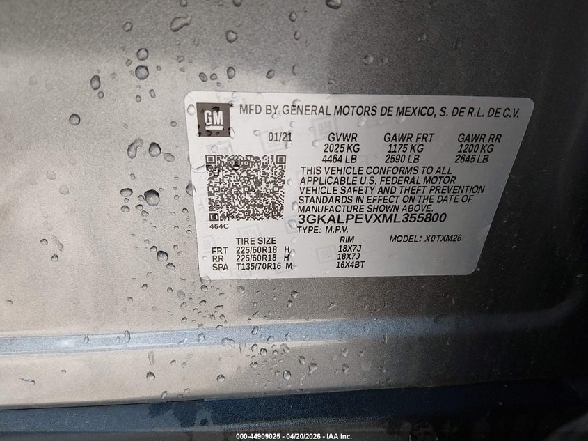 2021 GMC Terrain Fwd Slt VIN: 3GKALPEVXML355800 Lot: 44909025