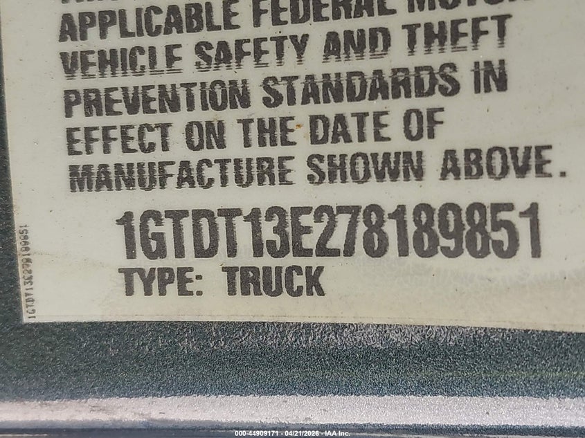 2007 GMC Canyon Sle2 VIN: 1GTDT13E278189851 Lot: 44909171
