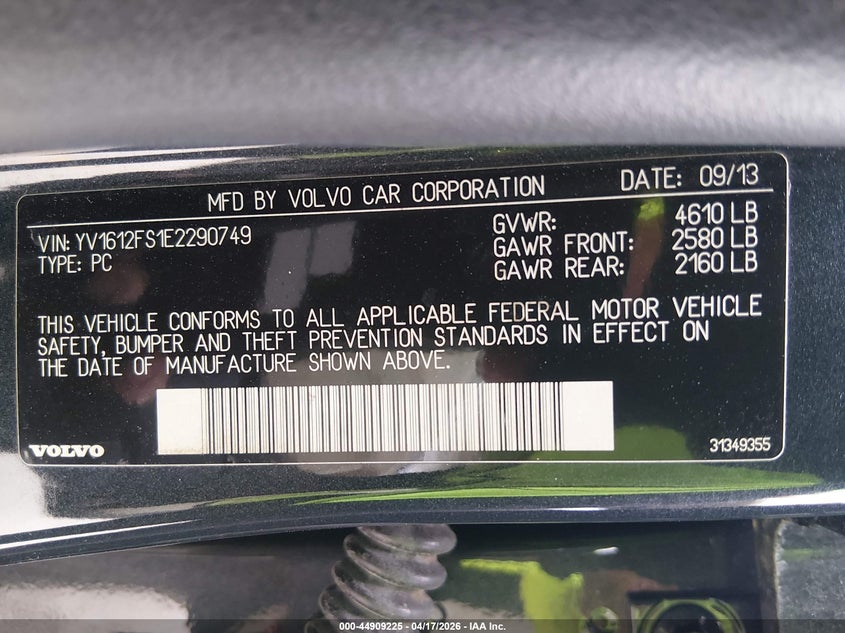 2014 Volvo S60 T5 Platinum VIN: YV1612FS1E2290749 Lot: 44909225