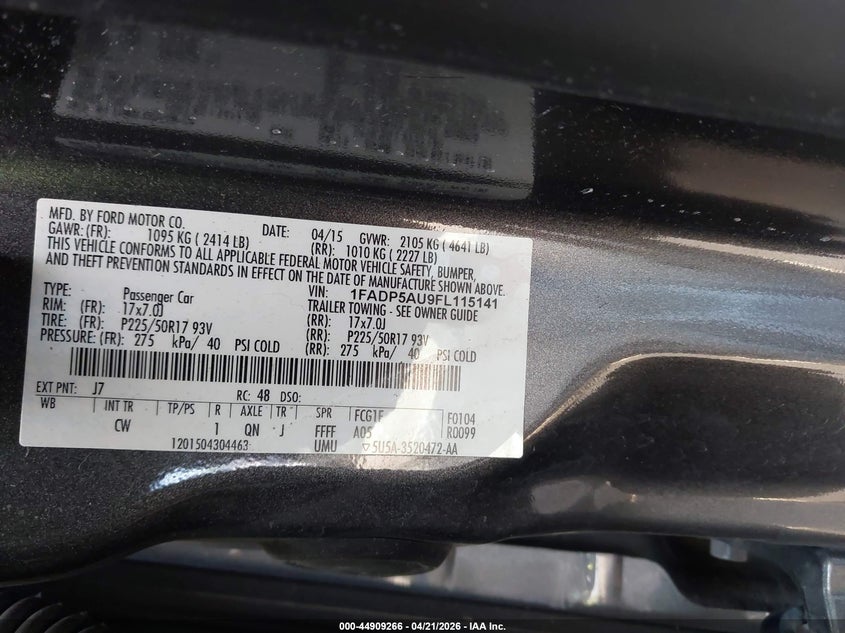 2015 Ford C-Max Hybrid Se VIN: 1FADP5AU9FL115141 Lot: 44909266