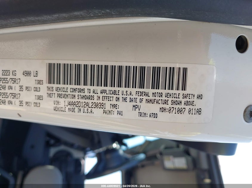 2010 JEEP WRANGLER SPORT UTILITY VEHICLE 3.8L V-6 202HP