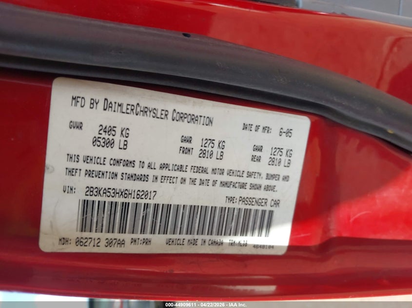 2006 DODGE CHARGER SEDAN 5.7L V-8 340HP