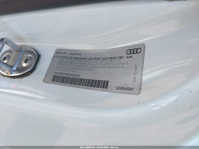 2014 Audi A5 2.0T Premium VIN: WAUMFAFR5EA049530 Lot: 44909748