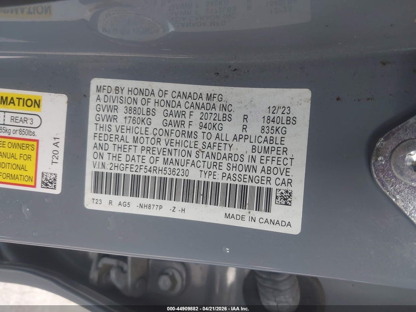 VIN 2HGFE2F54RH536230 2024 HONDA CIVIC SPORT
