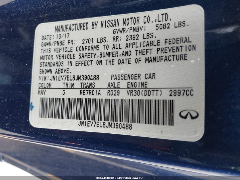 2018 Infiniti Q60 3.0T Luxe VIN: JN1EV7EL8JM390488 Lot: 44910301