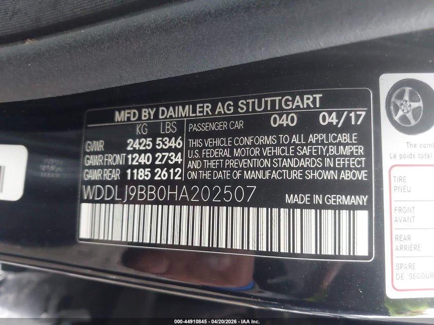 2017 Mercedes-Benz Cls 550 4Matic VIN: WDDLJ9BB0HA202507 Lot: 44910845