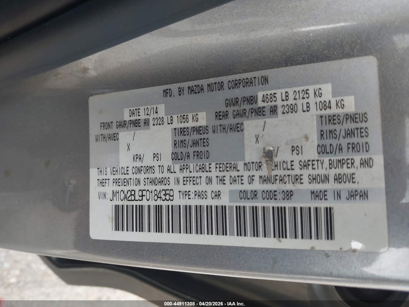 2015 Mazda Mazda5 Sport VIN: JM1CW2BL9F0184359 Lot: 44911308
