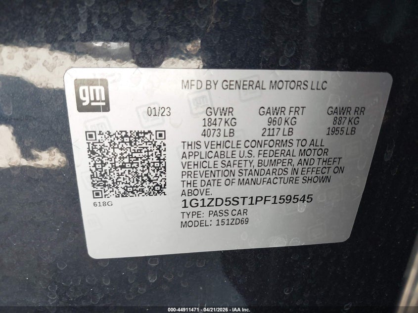 CHEVROLET MALIBU 2023 VIN 1G1ZD5ST1PF159545