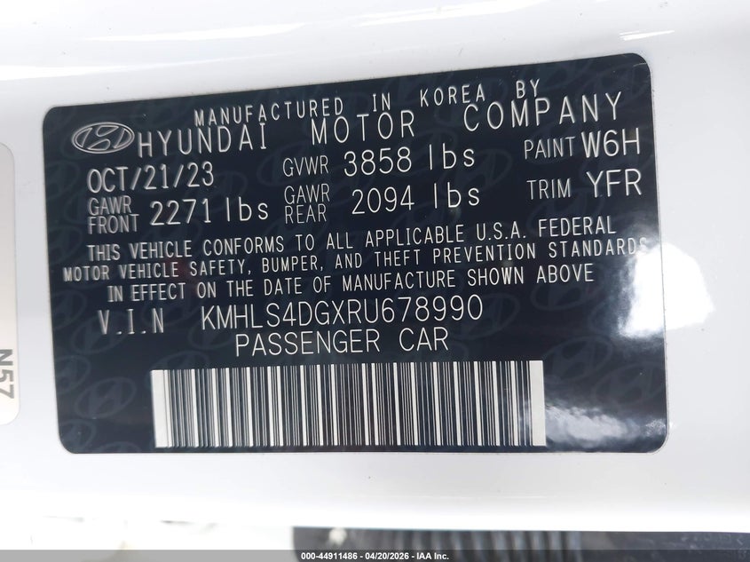 VIN KMHLS4DGXRU678990 2024 HYUNDAI ELANTRA SEL