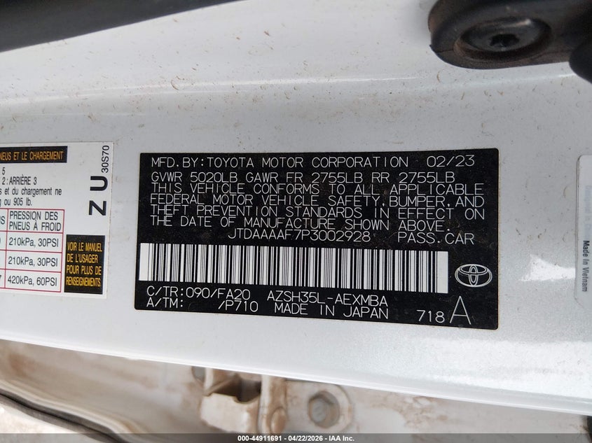 2023 Toyota Crown Xle VIN: JTDAAAAF7P3002928 Lot: 44911691