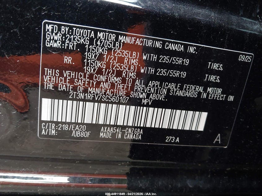 VIN 2T3N1RFV7SC560107 2025 TOYOTA RAV4 LIMITED