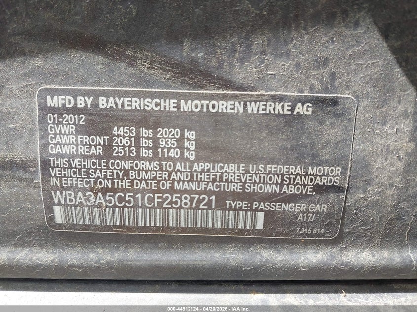 WBA3A5C51CF258721 2012 BMW 3er 2.0 328I grey