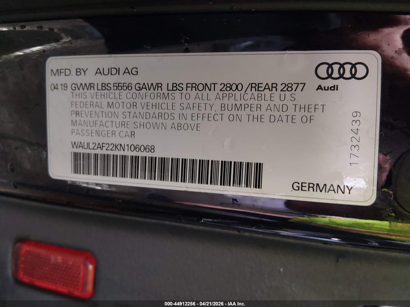 2019 Audi A6 55 Premium VIN: WAUL2AF22KN106068 Lot: 44912256