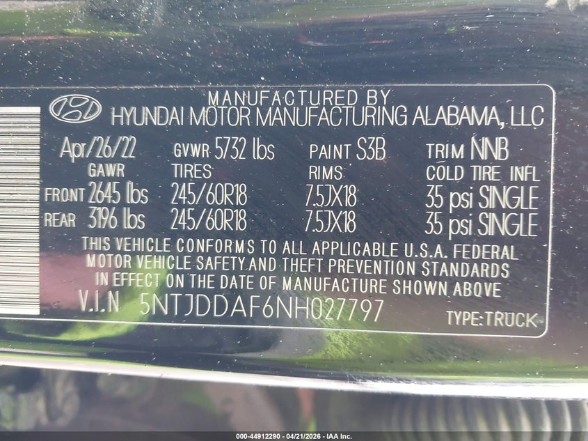 2022 Hyundai Santa Cruz Sel Premium VIN: 5NTJDDAF6NH027797 Lot: 44912290