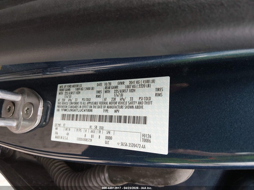 VIN 1FMCU9G67LUC41806 2020 FORD ESCAPE SE