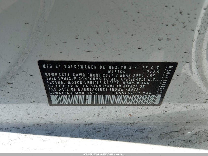 2021 Volkswagen Golf Gti 2.0T Autobahn/2.0T S/2.0T Se VIN: 3VW6T7AU8MM005555 Lot: 44913292