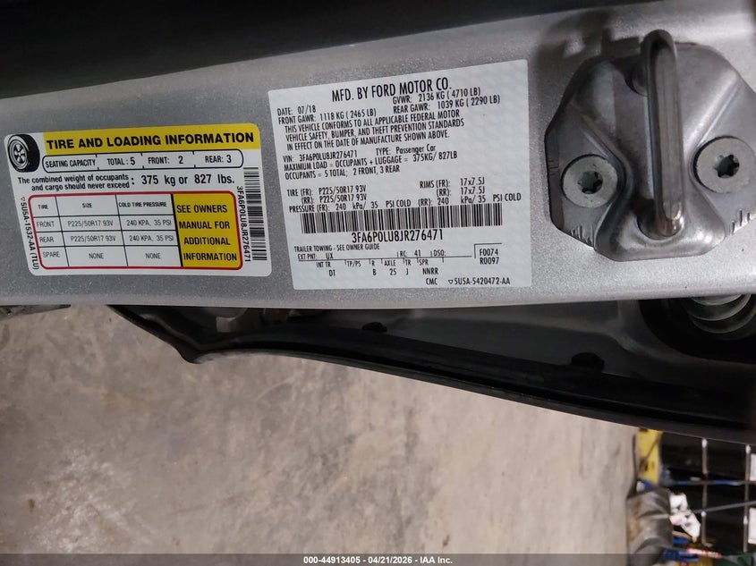 VIN 3FA6P0LU8JR276471 2018 FORD FUSION HYBRID SE