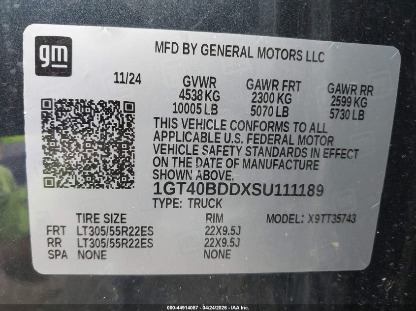 2025 Gmc Hummer Ev Pickup E4Wd 2X grey Lot 111044914087 Vin 1GT40BDDXSU111189