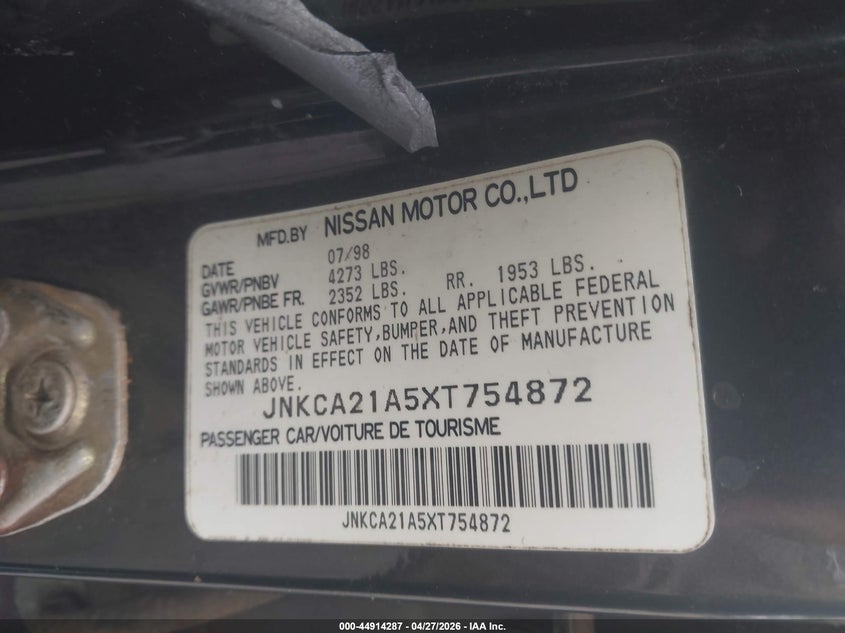 1999 Infiniti I30 Limited/Standard/Touring VIN: JNKCA21A5XT754872 Lot: 44914287