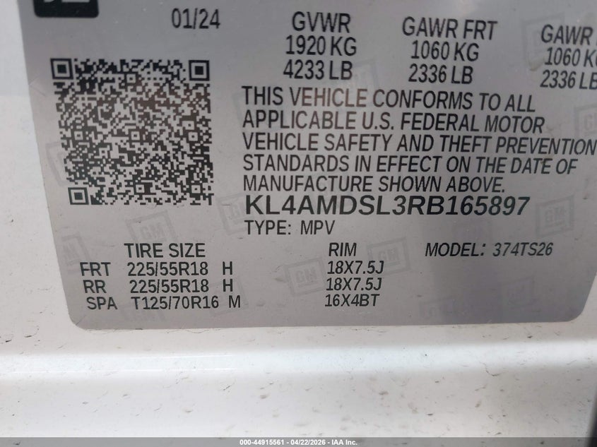 2024 Buick Encore Gx Sport Touring Fwd VIN: KL4AMDSL3RB165897 Lot: 44915561