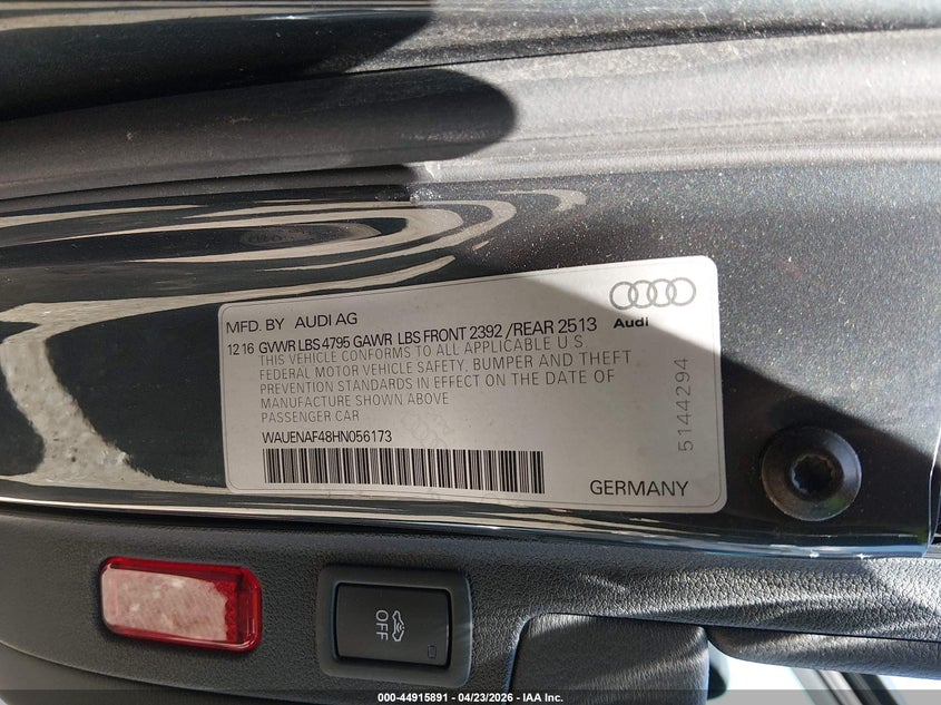 2017 Audi A4 2.0T Premium VIN: WAUENAF48HN056173 Lot: 44915891