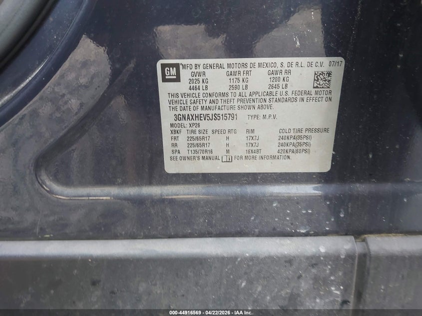 VIN 3GNAXHEV5JS515791 2018 CHEVROLET EQUINOX LS