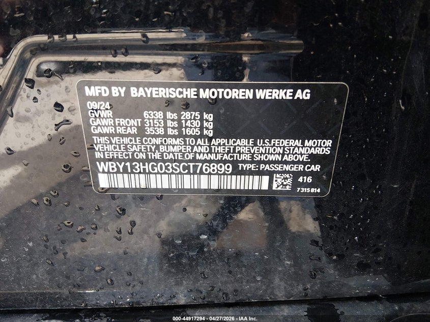 VIN WBY13HG03SCT76899 2025 BMW I5 XDRIVE40