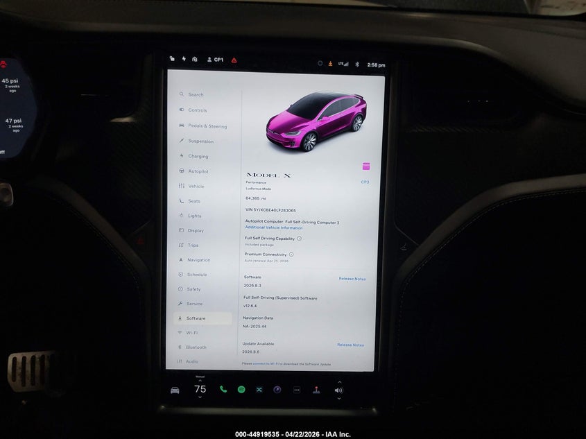 2020 Tesla Model X Performance Dual Motor All-Wheel Drive VIN: 5YJXCBE40LF283065 Lot: 44919535