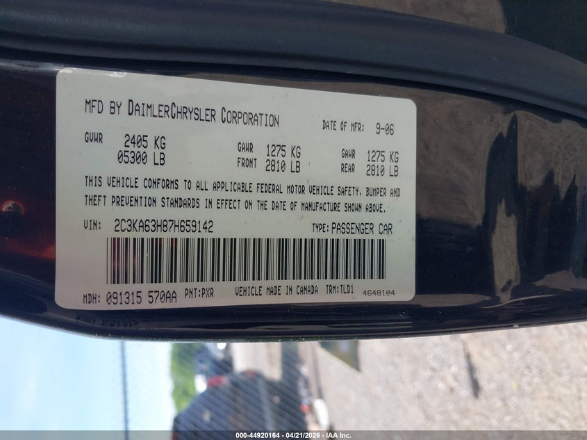 2007 Chrysler 300C VIN: 2C3KA63H87H659142 Lot: 44920164