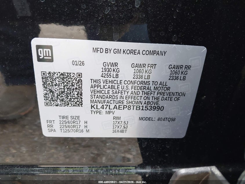 2026 Buick Envista Preferred Fwd VIN: KL47LAEP8TB153990 Lot: 44920931