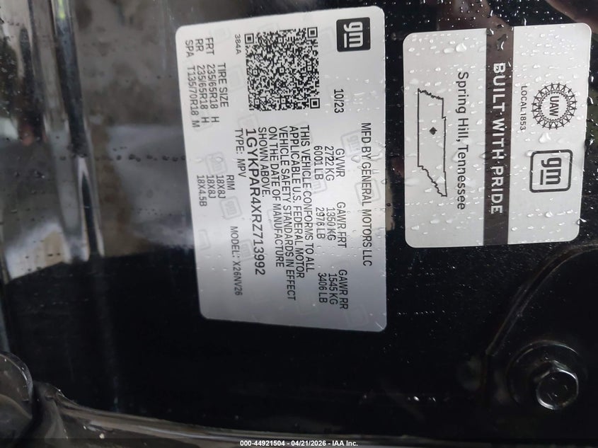 2024 Cadillac Xt6 Fwd Luxury VIN: 1GYKPAR4XRZ713992 Lot: 44921504