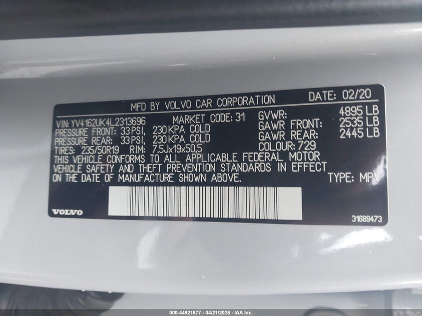 2020 Volvo Xc40 T5 Momentum VIN: YV4162UK4L2313696 Lot: 44921877