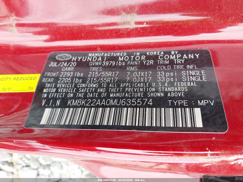 VIN KM8K22AA0MU635574 2021 HYUNDAI KONA SEL
