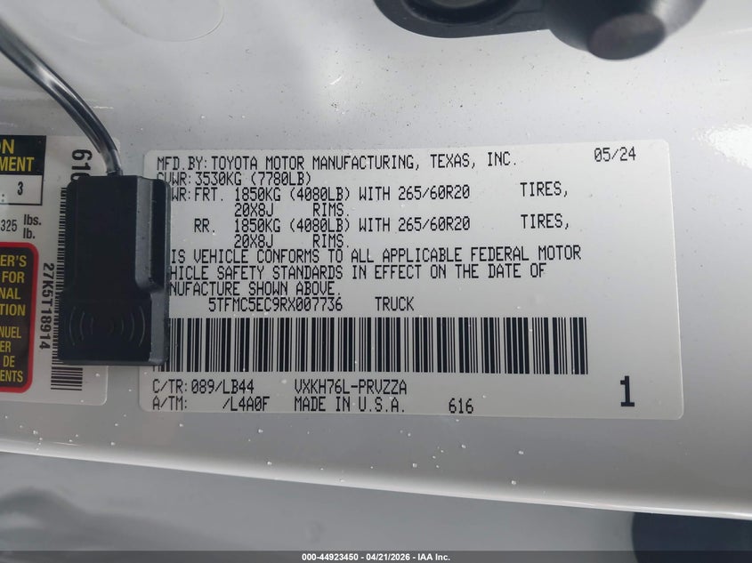 TOYOTA TUNDRA HYBRID 2024 VIN 5TFMC5EC9RX007736